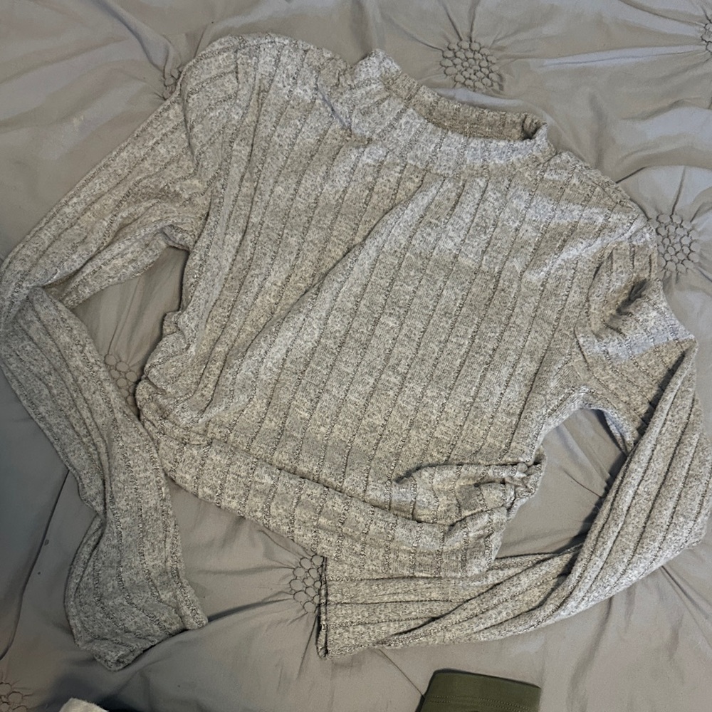 SHEIN Light Gray Ribbed Turtleneck Sweater